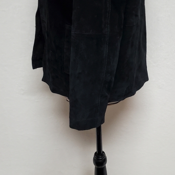 VINTAGE 90s Gasoline Black Suede Leather Quilted Filled Cropped Biker Jacket S - Picture 8 of 13
